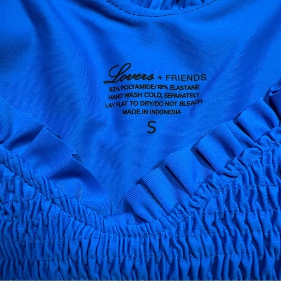 Lovers + Friends | Cobalt Blue High Waist Ruffle Cheeky Bikini Bottom | S - Picture 5 of 6